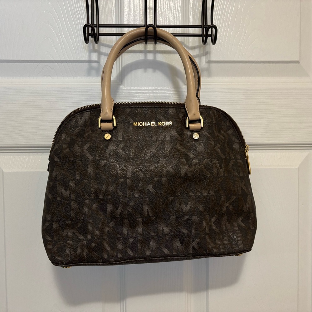 Michael Kors Dark Brown Satchel with Cream Handles
